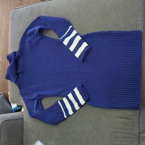 💥50% sale💥Red Paint Blue striped turtleneck sweater dress M #b463